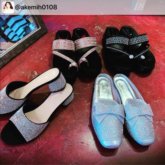 1 Left! NB Rhinestone Black Heel Mule Sandals - Picture 8 of 8